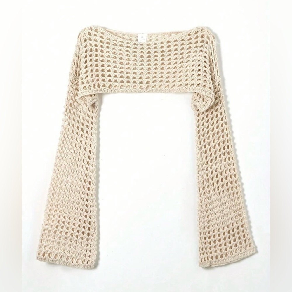 Cream Open-Knit Shrug Sweater